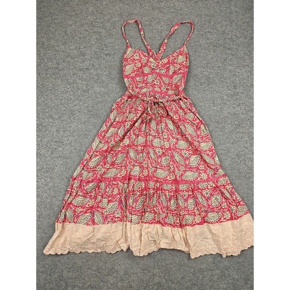 Free People Dresses & Skirts - Free People Dress Womens 8 Pink Floral Cotton Smocked Sundress Midi Lace Boho